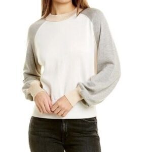 Monrow Womens Mock Neck Color Block Sweater Lightweight Modal Raglan XS